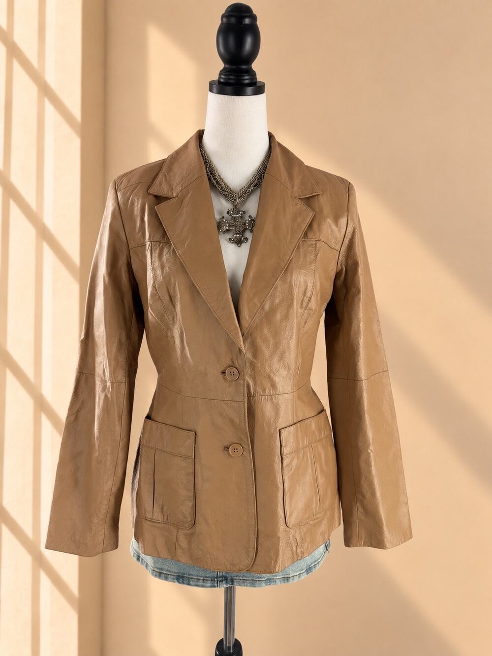 Vintage Newport News Genuine Leather Blazer Tan Size 6